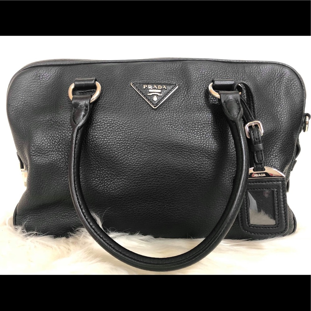 PRADA LEATHER BOSTON BAG BLACK EUC W/ INCLUSIONS